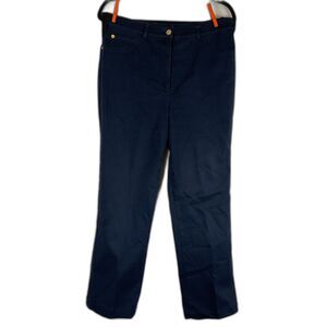 St. John Sport Pants 10 Dark Blue Black Detail Straight Leg